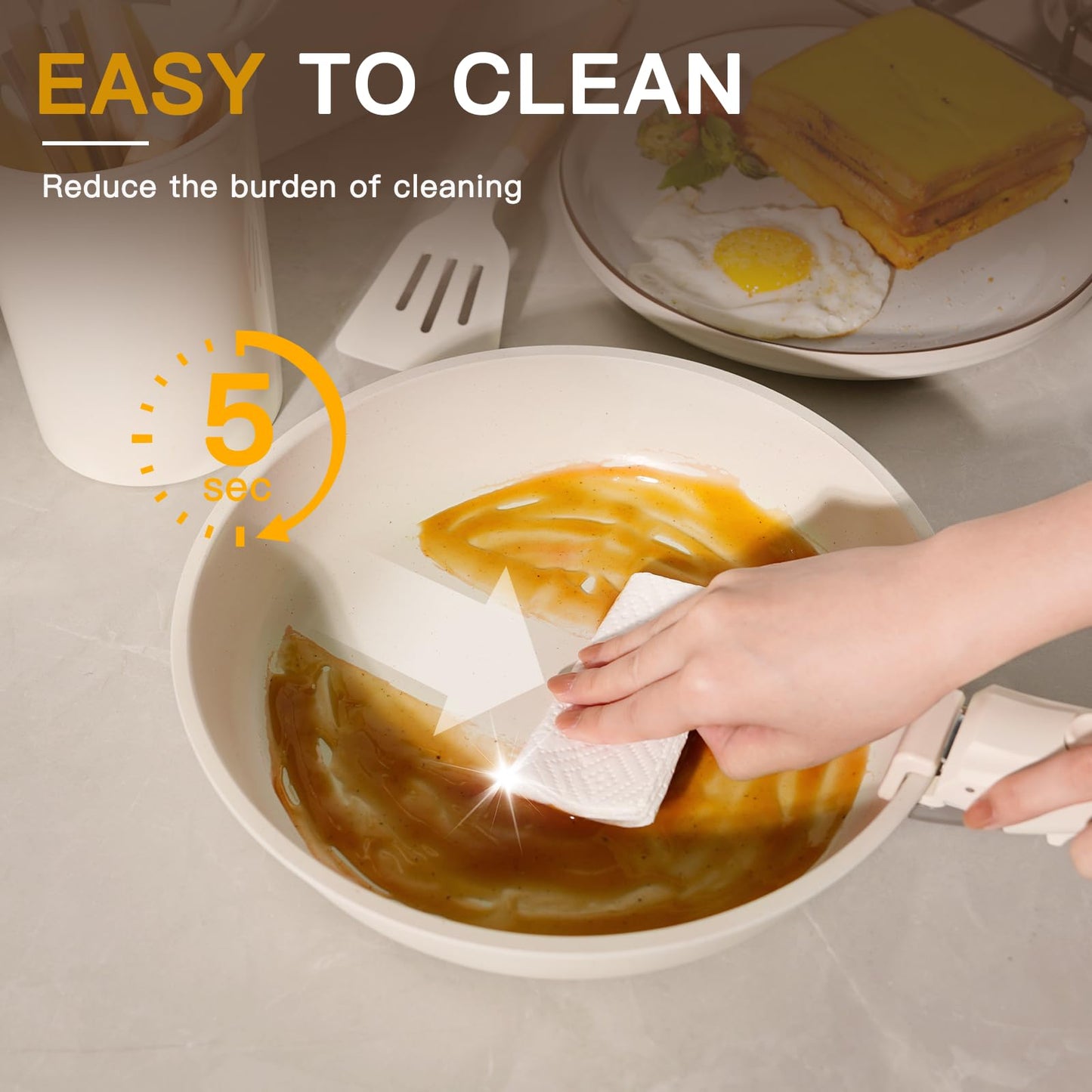 Astercook Ceramic Non-stick Cookware 21 Pcs Pots and Pans Set, Detachable Handle, RV Kitchen Non Stick Cooking Set Removable Handles, Oven Safe, Induction Ready, Stackable, Cream White