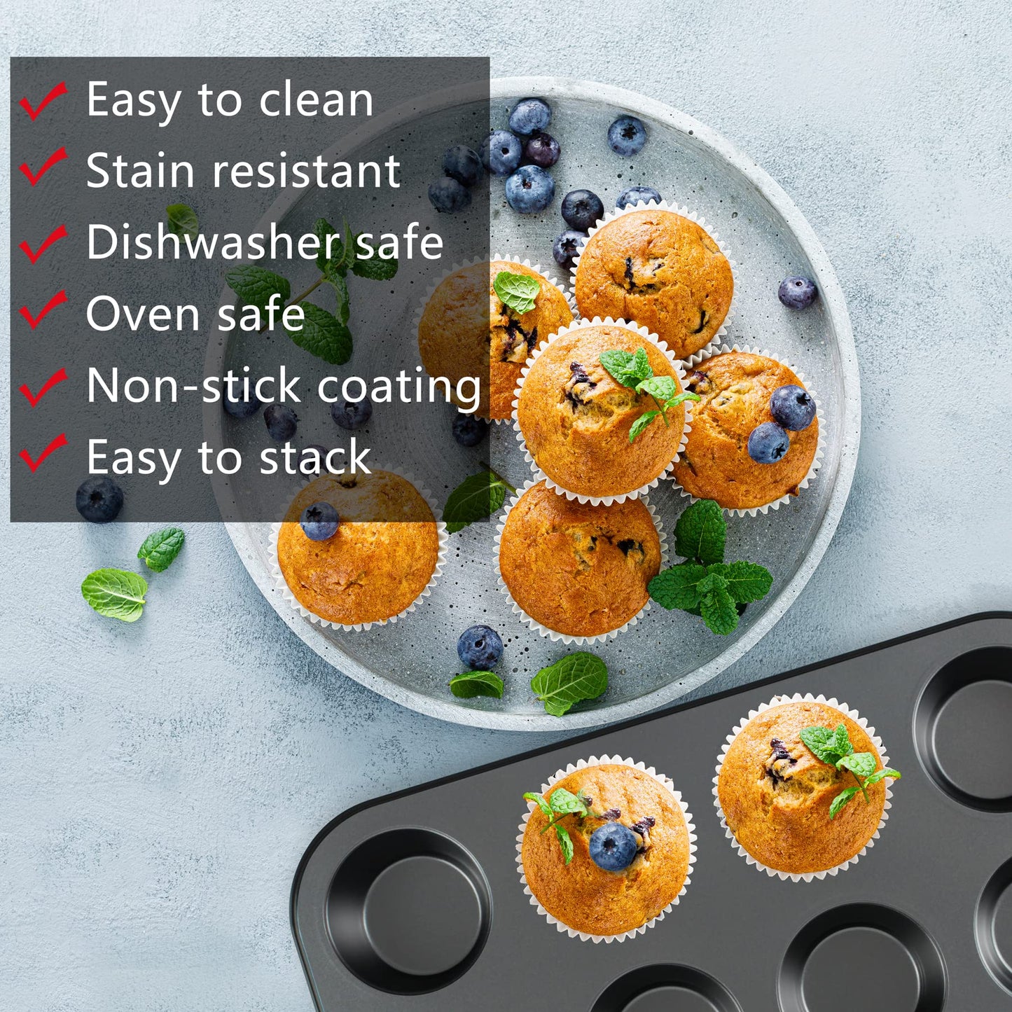 mobzio Kitchen 5-Piece Nonstick Bakeware Set - Round/Square Cake Pans, Muffin Pan, Loaf Pan, Roast Pan & Baking Sheets